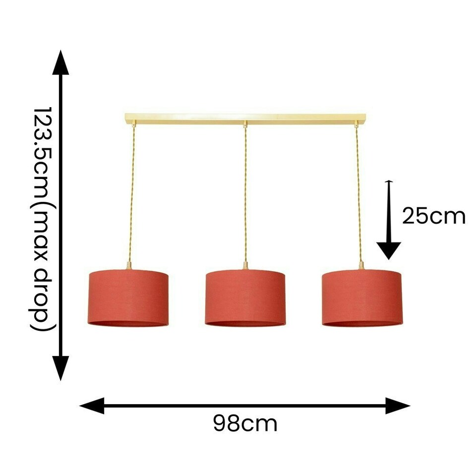 image 1 of ValueLights Reni Rust Drum Shade 3 Drop Bar Gold Diner Ceiling Pendant Light with Bulbs Gold
