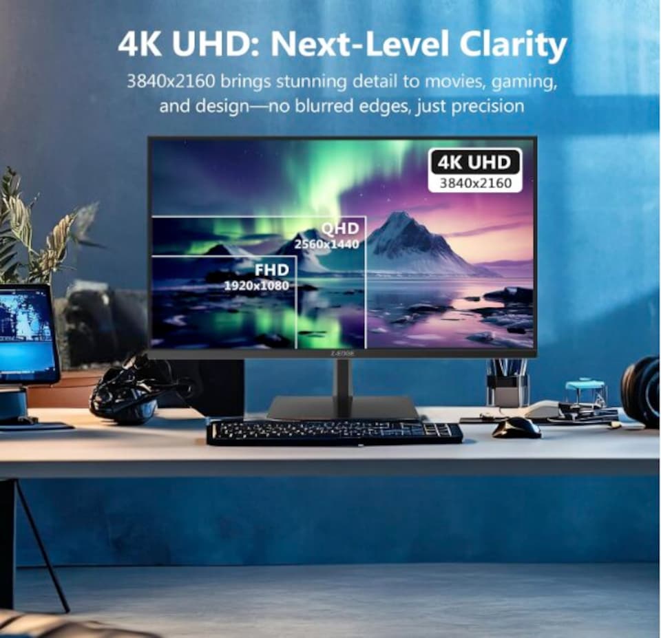 image 1 of Z-Edge 27 Inch 4K Monitor 120Hz UHD 3840x2160 IPS 100% sRGB HDMI 2.1 DP 1.4 | PC Monitor 16:9, 1ms MPRT, 250cd/m² Brightness, FreeSync, HDR10, VESA Mountable, Black