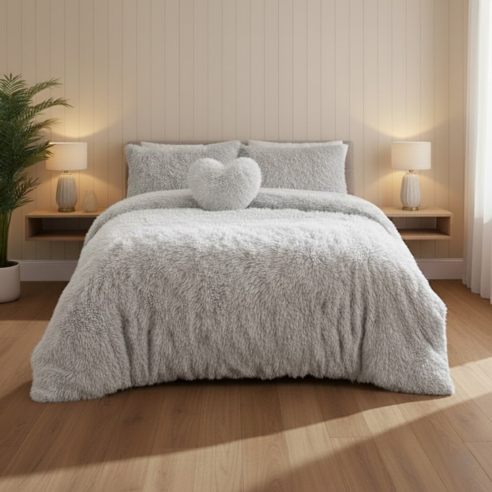 image 1 of Super Fluffy Duvet Cover Ultra Soft, Cloud-Like Comfort Snug Sleep | Silver | Single