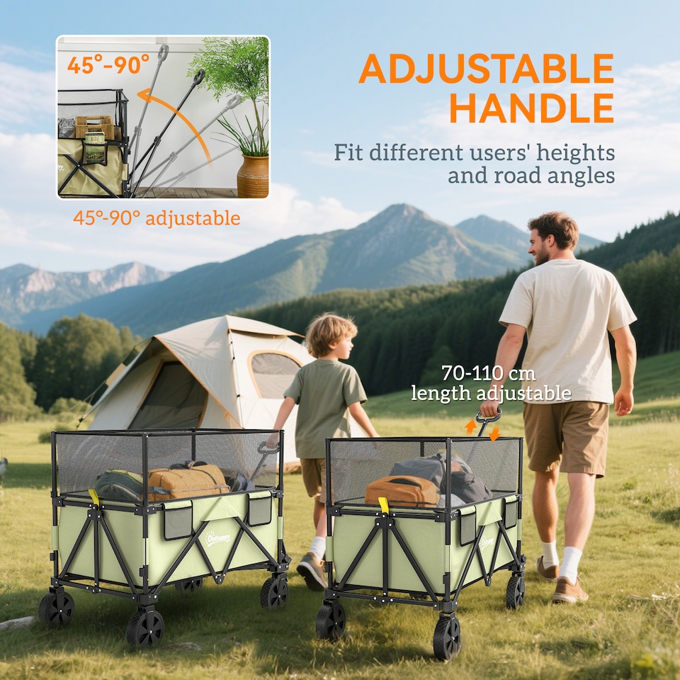 image 1 of Outsunny 180L Folding Garden Trolley Wagon Cart w Extendable Side Walls, Black