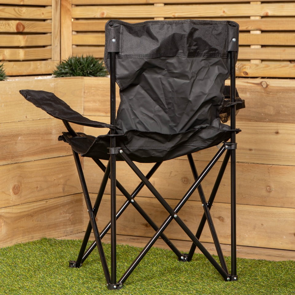 image 1 of Outdoor Black Lightweight Foldable Canvas Chair with Cup Holder and Carry Case | Black | Black