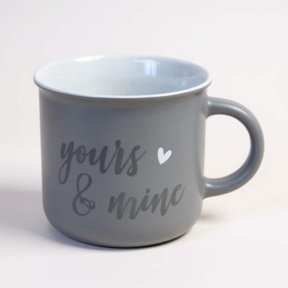 image 1 of Heart Design Ceramic Coffee Mug Set 400m | Grey | Dark Grey with Heart | 400ml | 1