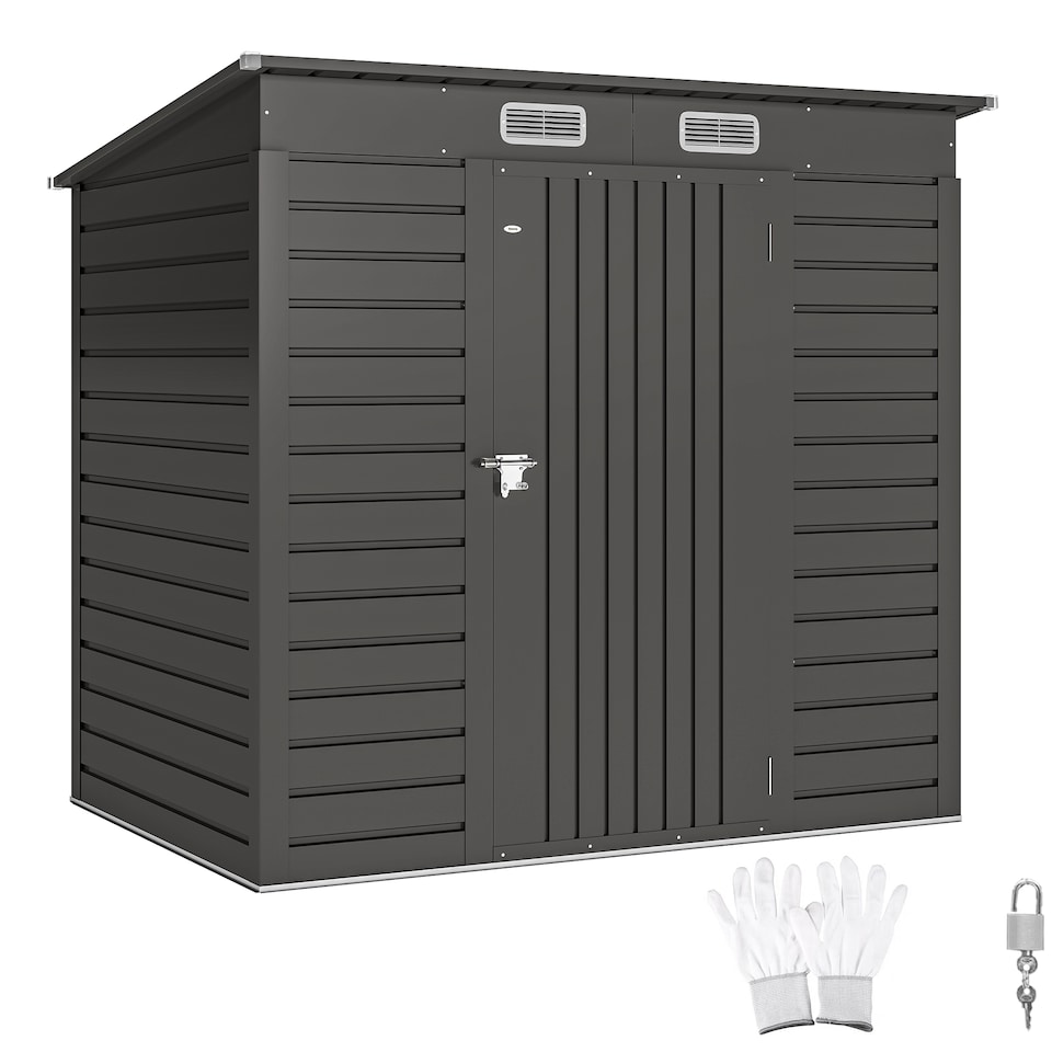 image 1 of Outsunny 6.3 x 4.3FT Garden Shed, Galvanised Metal Shed, Easy to Assemble, Outdoor Tool Storage Shed with Pent Roof, Lockable Door and 2 Vents, Grey | Grey | 1