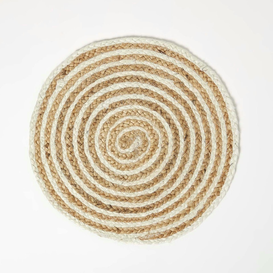 image 1 of Homescapes Natural & Cream Spiral Jute Handwoven Round Placemats Set of 4