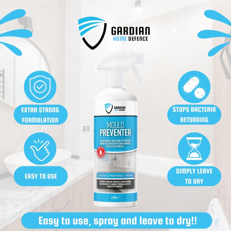 image 1 of Gardian Mould Preventer Spray - 1 Litre - Powerful Anti Mould Spray to Protect Against Harmful Effects of Moulds and Mildew on Various Surfaces - Long-Lasting, Fast-Acting, Easy to Use Moulds Cleaner