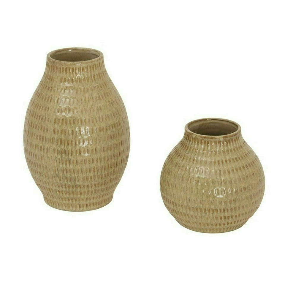 image 1 of Sabbia Collection Small Textured Vase - Ceramic - L18 x W18 x H17 cm - Brown Brown