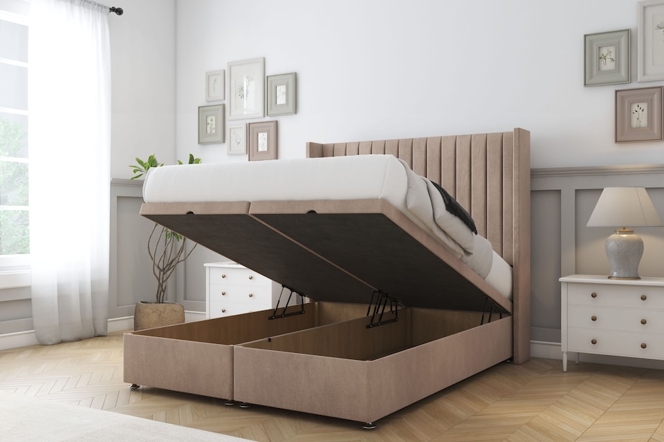 image 1 of Sloomy Marlborough Mink Naples Ottoman Bed With Mattress With 54" Wingback Headboard 4' Small Double