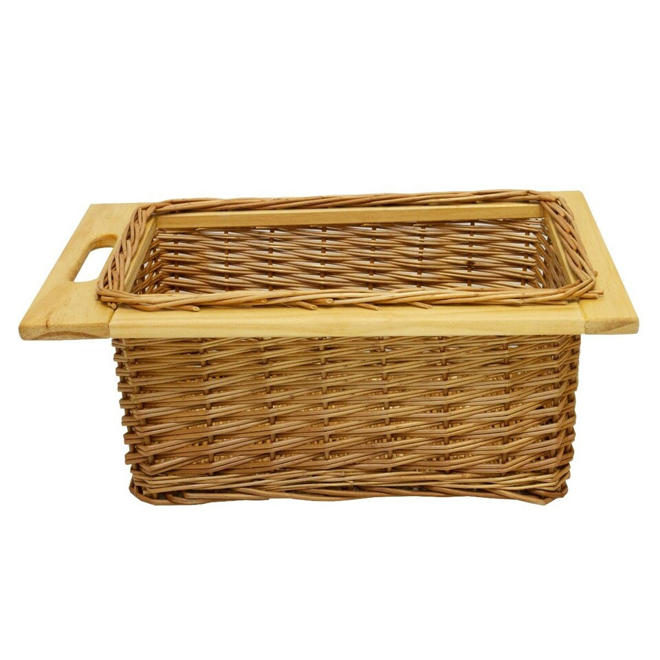 image 1 of 3 x Pull Out Wicker Kitchen Baskets 400mm Brown