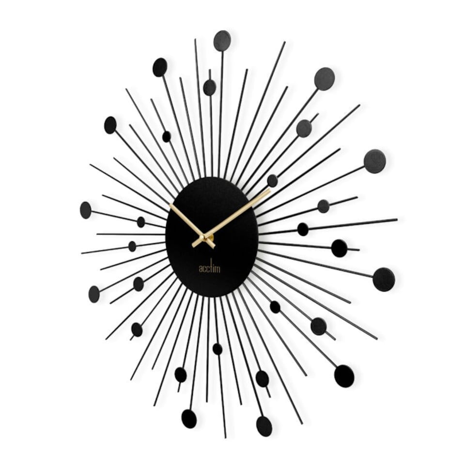 image 1 of Acctim Brielle Large Wall Clock Starburst / Sunburst Quartz Painted Metal Frame Matt Black 50cm Black