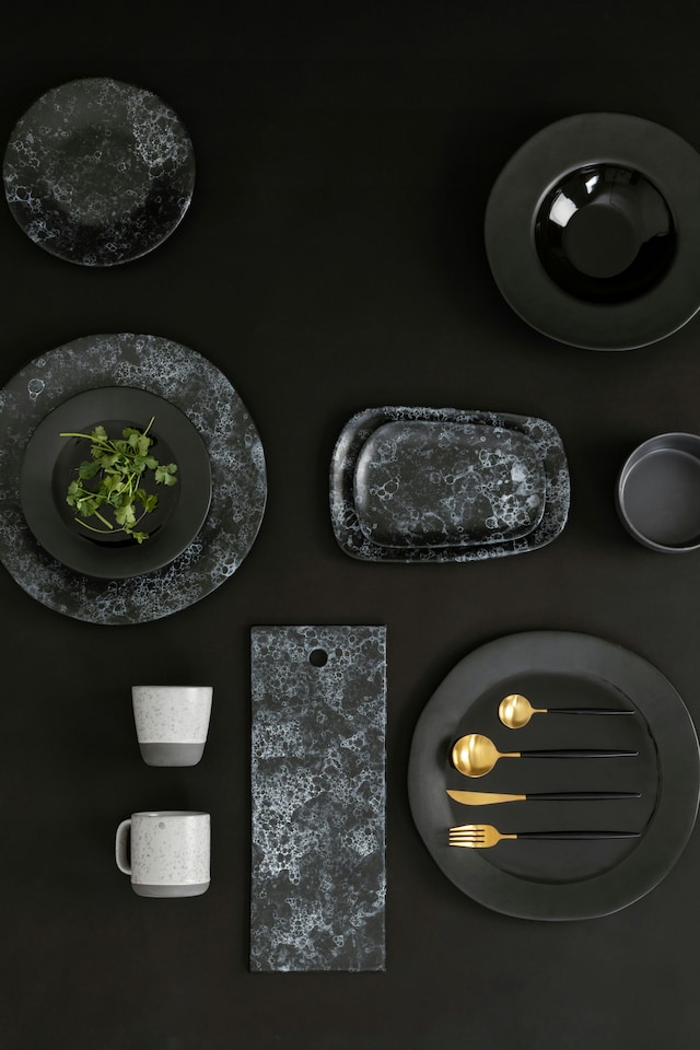 image 1 of Interiors By Premier Small Black Marble Effect Serving Platter,Stoneware Food Platter With Irregular Oval Design,Dinner Platter