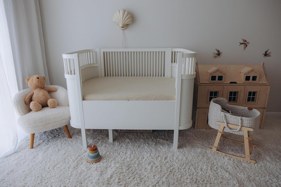 image 1 of MHG Living Muslin Cot Sheets - 100% Cotton Olive/Ecru Cot Sheets - 60x120