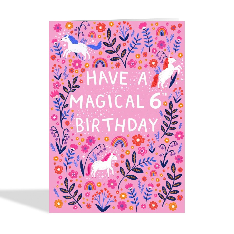 image 1 of Pretty 6th Birthday Card With Unicorns