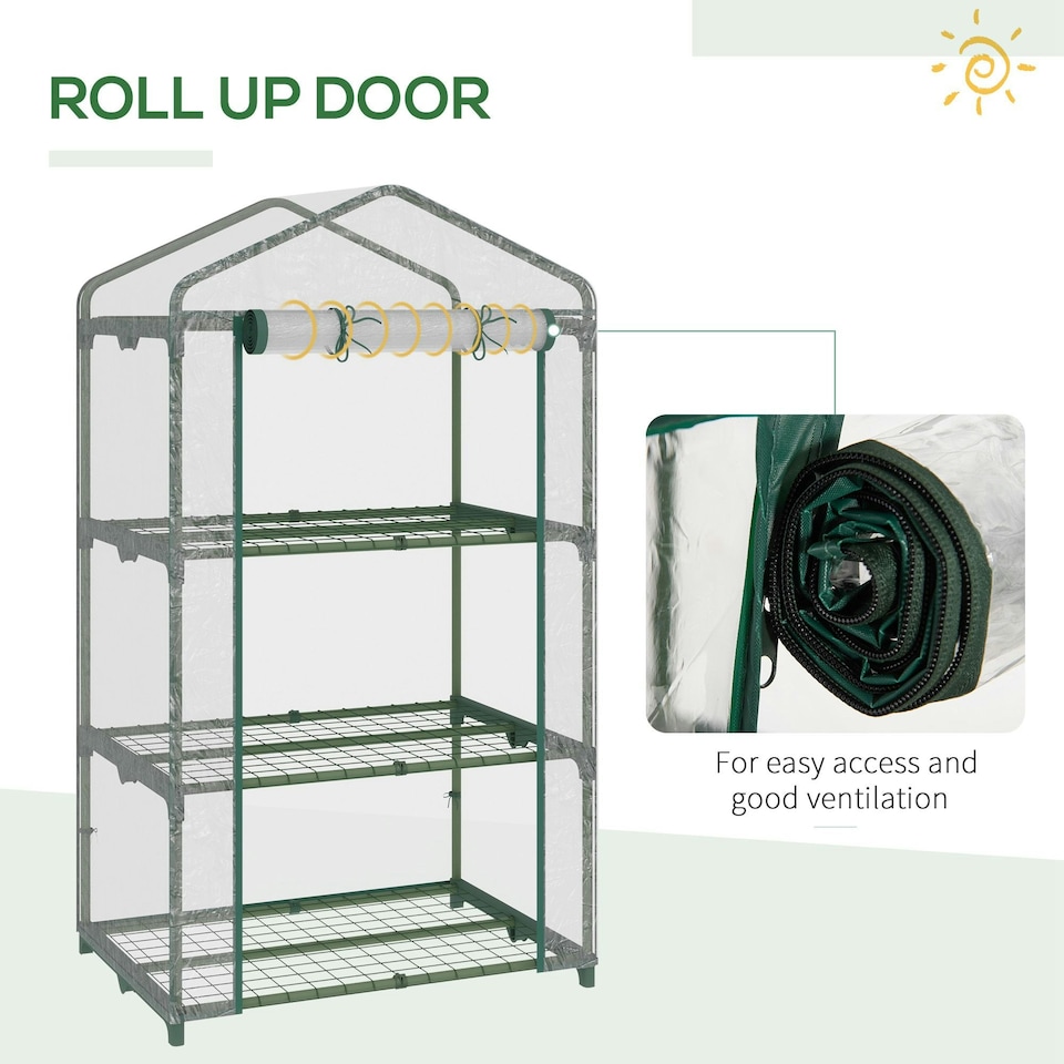 image 1 of Outsunny 3 Tier Mini Greenhouse Grow House w/ Roll Up Door, Clear
