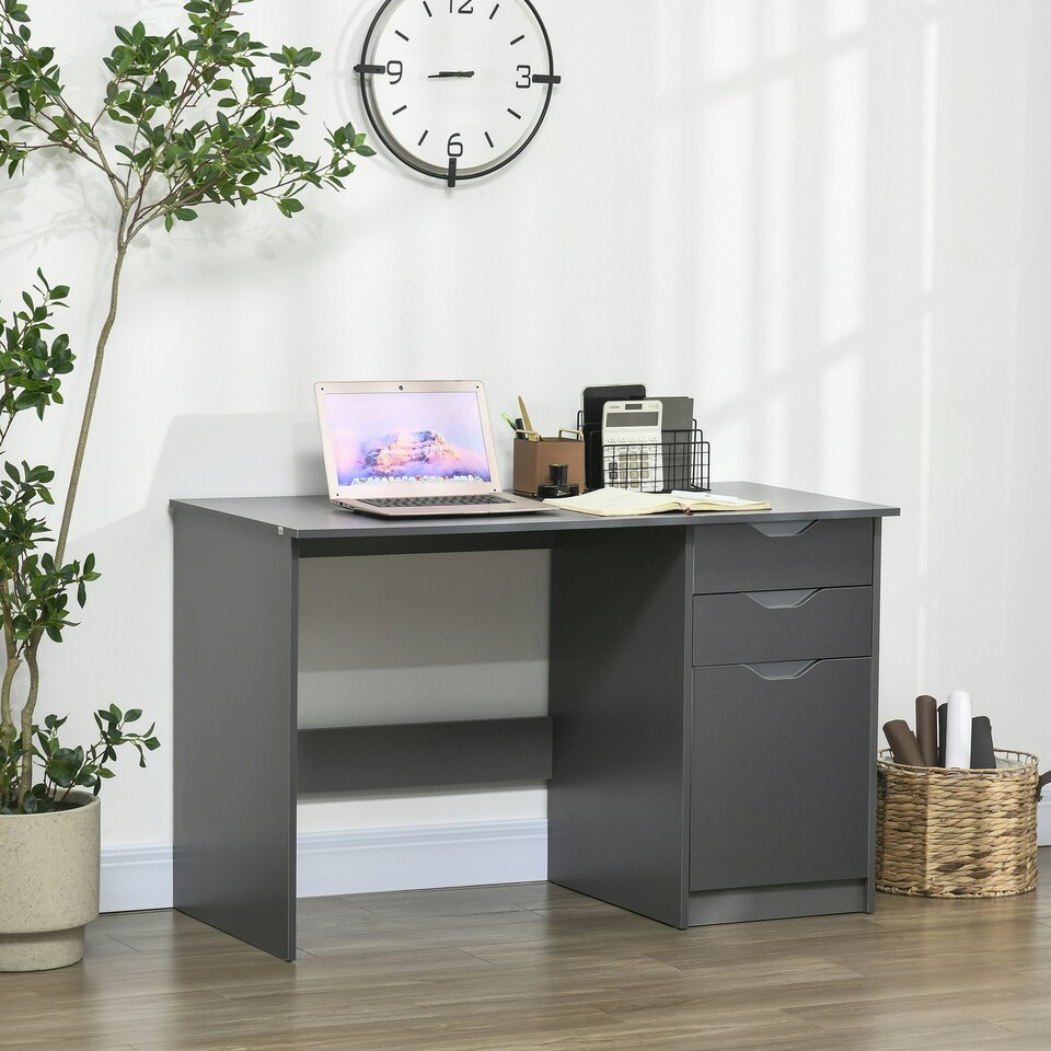 image 1 of HOMCOM Computer Desk w/ Drawers Modern Writing Workstation for Home Office Grey