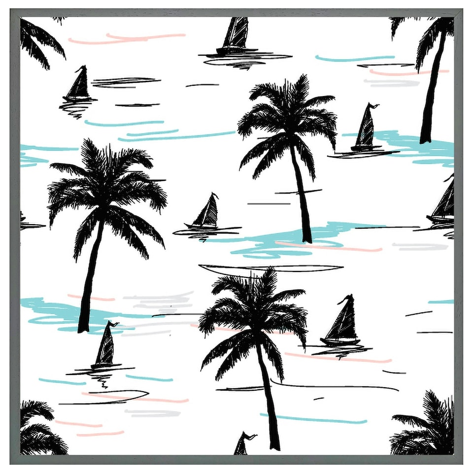 image 1 of Palm trees & sailboats (Picture Frame) Brown | XS