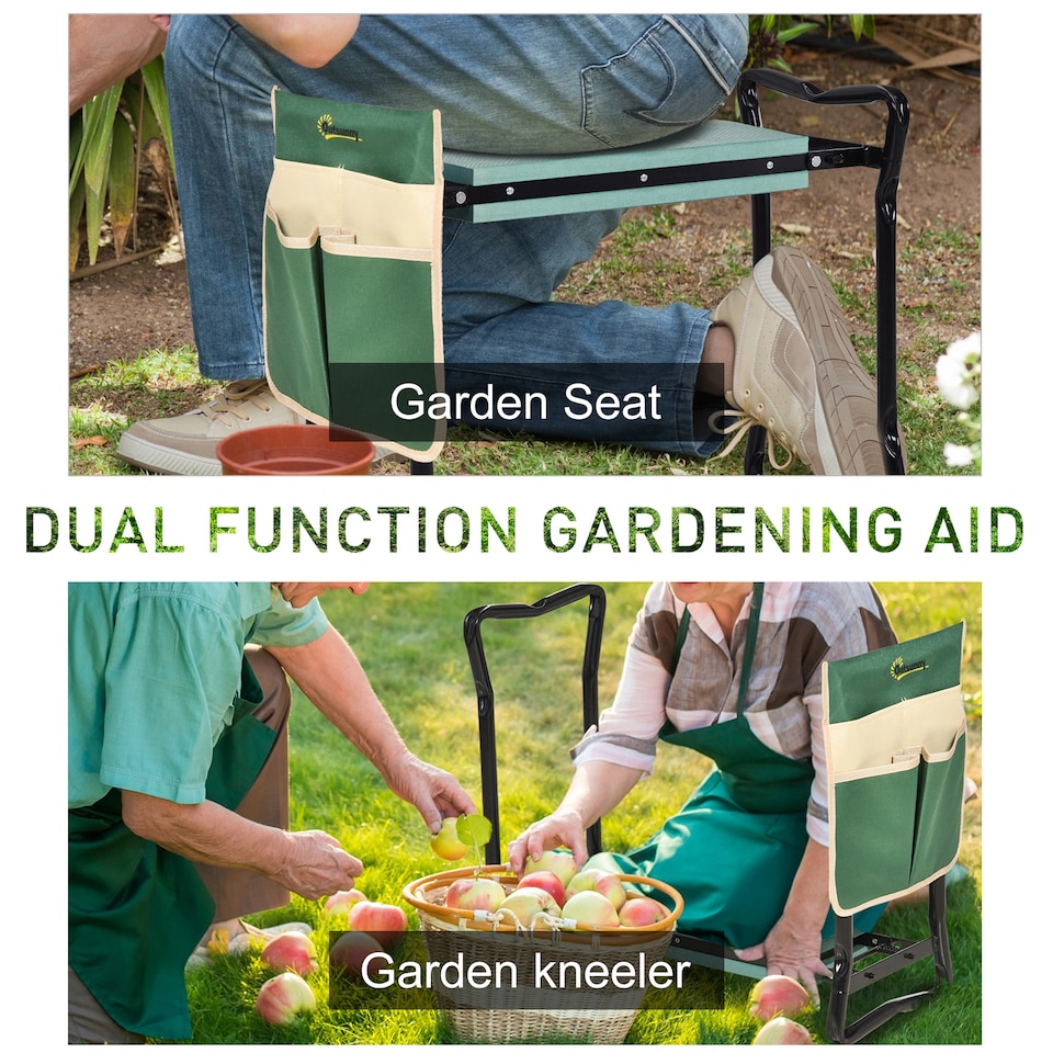 image 1 of Outsunny Garden Kneeler Foldable Seat Bench EVA Foam Pad with Tool Bag Pouch