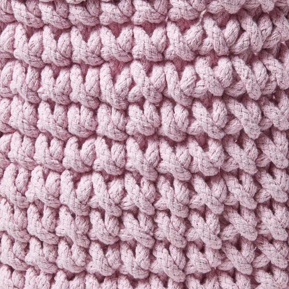 image 1 of Homescapes Pastel Pink Cotton Knitted Round Storage Basket - 37 x 21 cm Pink | M