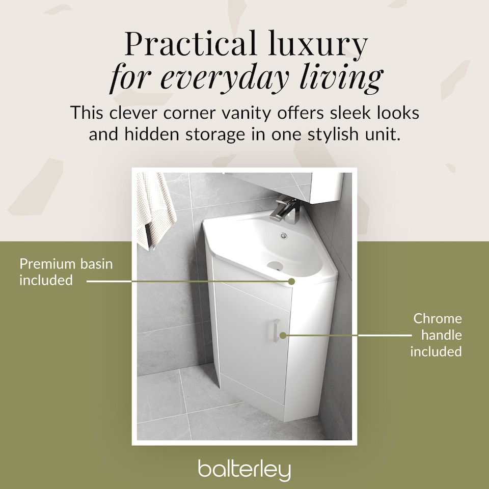 image 1 of Balterley Free Standing 1 Door Corner Vanity Basin Unit - Balterley | White | Gloss White | 1