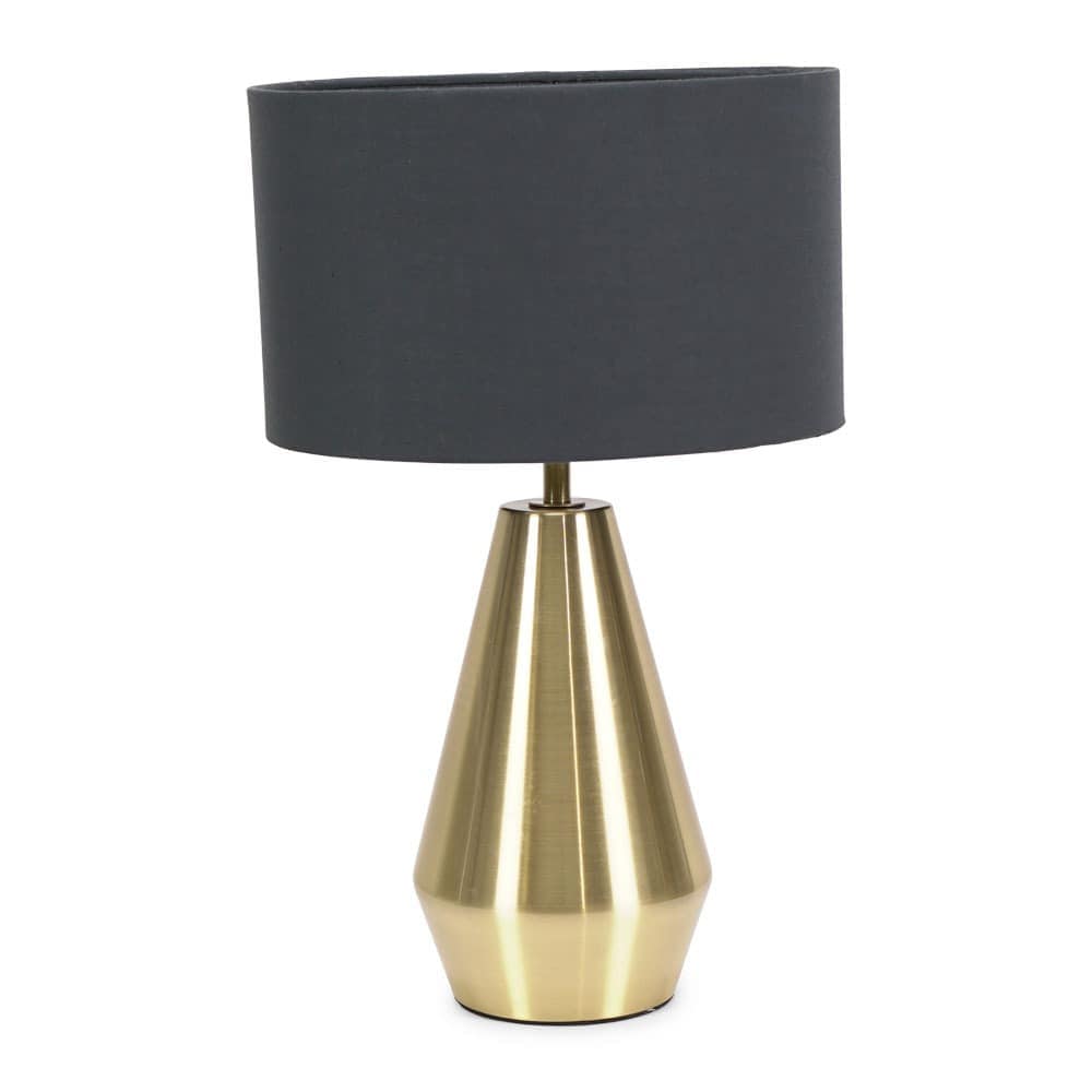 ValueLights Jax Antique Brass Dimmable Touch Table Lamp with Fabric Drum Shade with LED Bulb in Charcoal