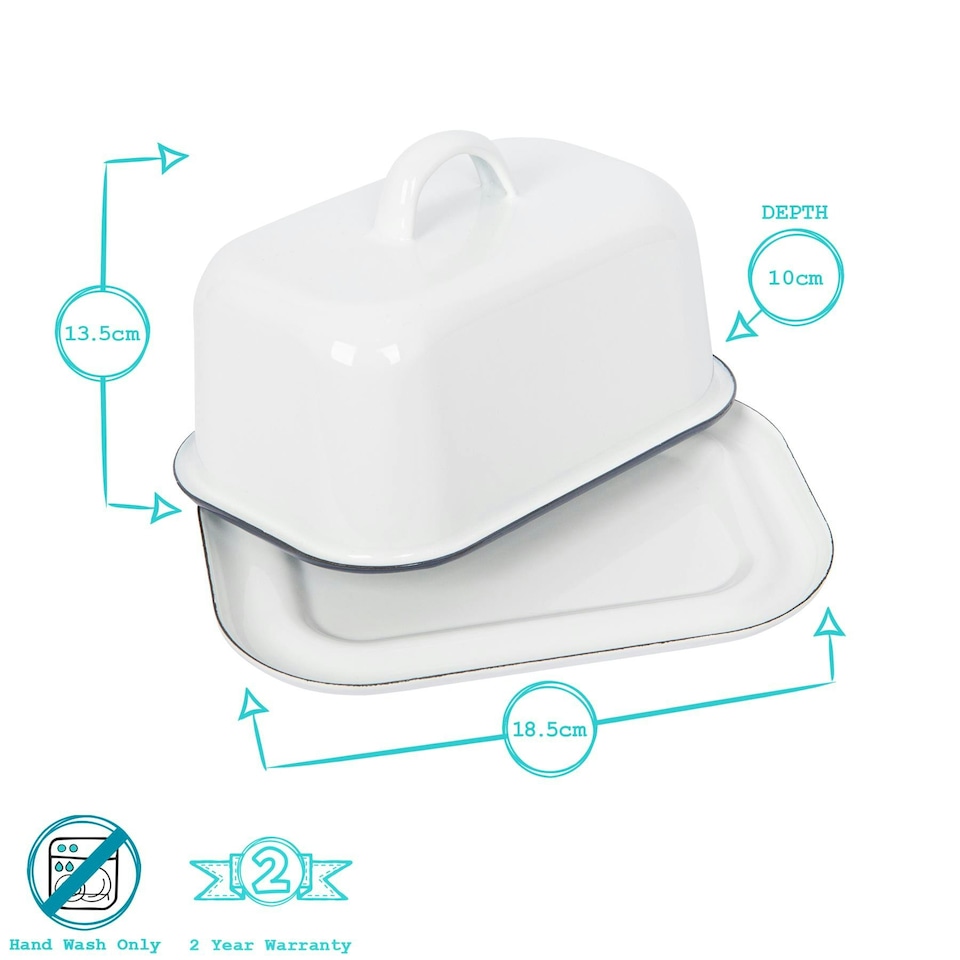 image 1 of Argon Tableware White Enamel Butter Dish - 18.5cm x 10cm - Green Green