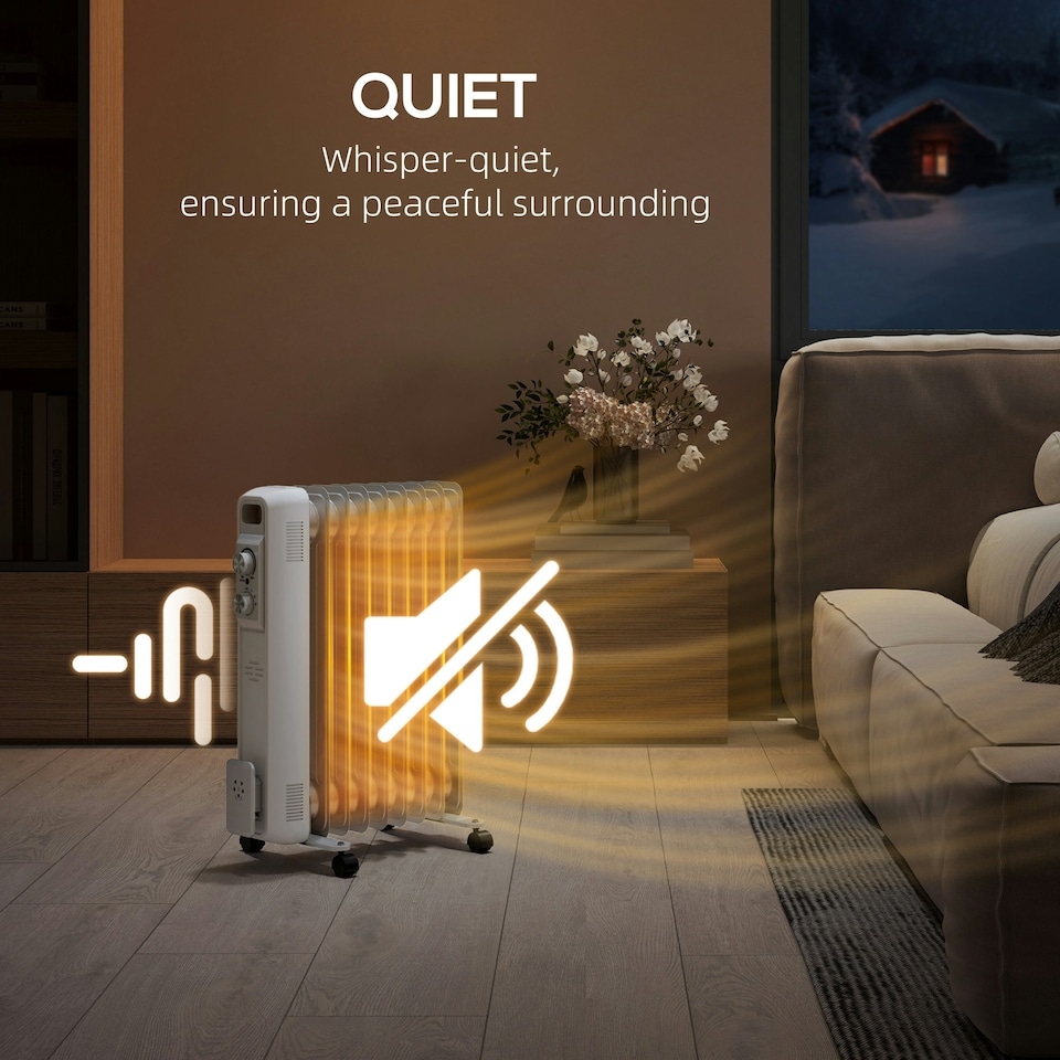 image 1 of HOMCOM 2000W 9 Fin Oil Filled Heater Radiator for Home, White