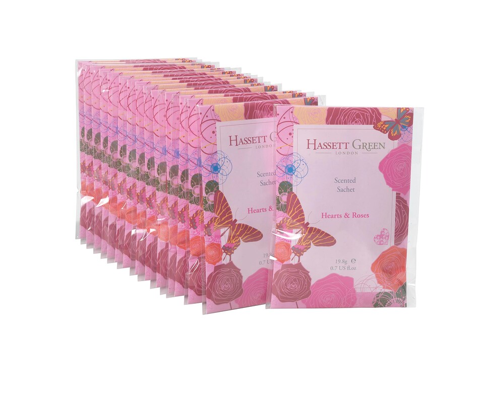 image 1 of Hassett Green London - Hearts & Roses - Handmade Large Scented Sachets - Pack of 15 - For Wardrobes & Drawers
