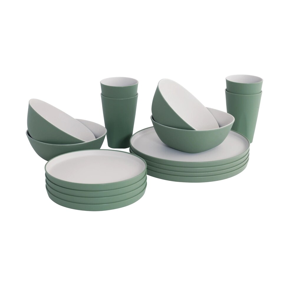 image 1 of Outwell Gala 4 Person Camping Dining Set - Plates, Bowls and Cups - Shadow Green