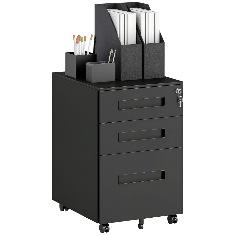 image 1 of Vinsetto Lockable Mobile Filing Cabinet w/ 3 Drawers 39 x 48 x 60 cm White