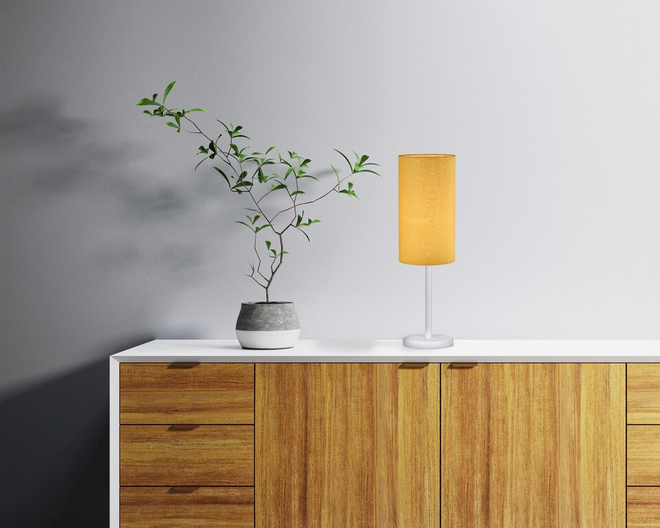 image 1 of Contemporary and Stylish Mustard Ochre Linen Fabric Tall Cylindrical Lampshade | Yellow | 10"