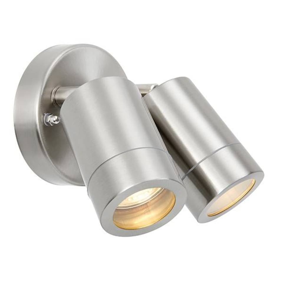 image 1 of Atlantis 2 Light Outdoor Coastal Spotlight Marine Grade Brushed Stainless Steel, Glass IP65, GU10