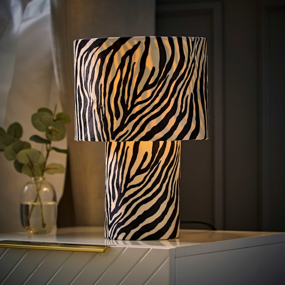 image 1 of ValueLights Nessa Zebra Pattern Velvet Table Lamp | Black