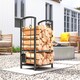 image 8 of Outsunny Metal Firewood Log Holder 2 Layer Firewood Rack Indoor Outdoor Fireplace Wood Storage Shelf with 4 Tools and Hooks, Black, 40L x 30W x 74.5H cm