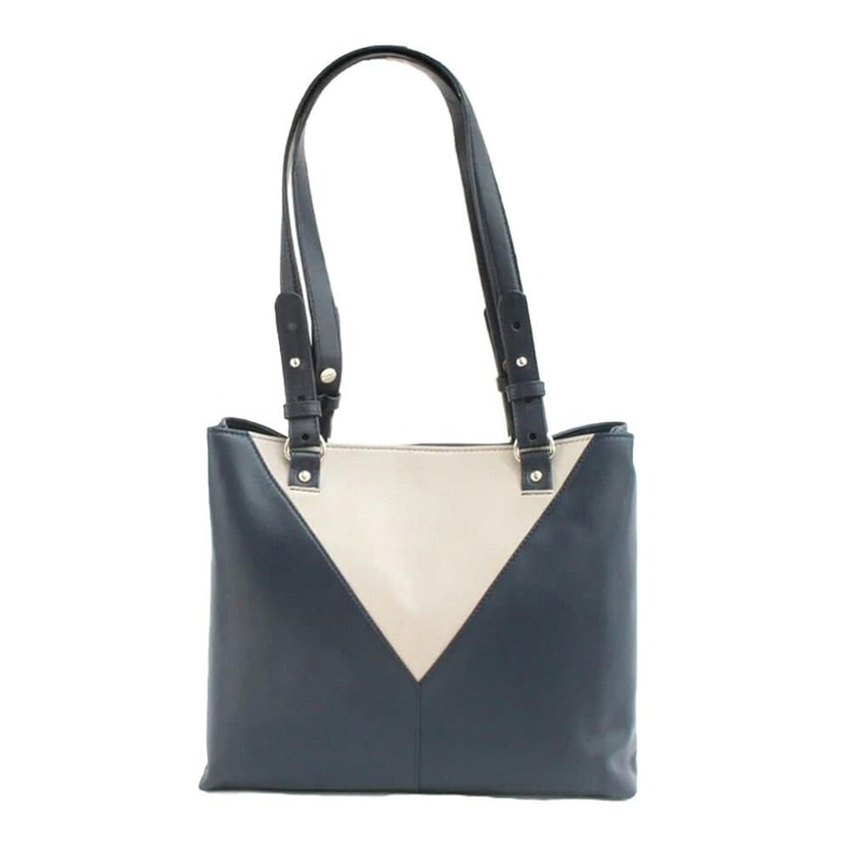 image 1 of Eastern Counties Leather Alice Contrast Panel Leather Handbag - Navy/Ivory - One Size | Blue