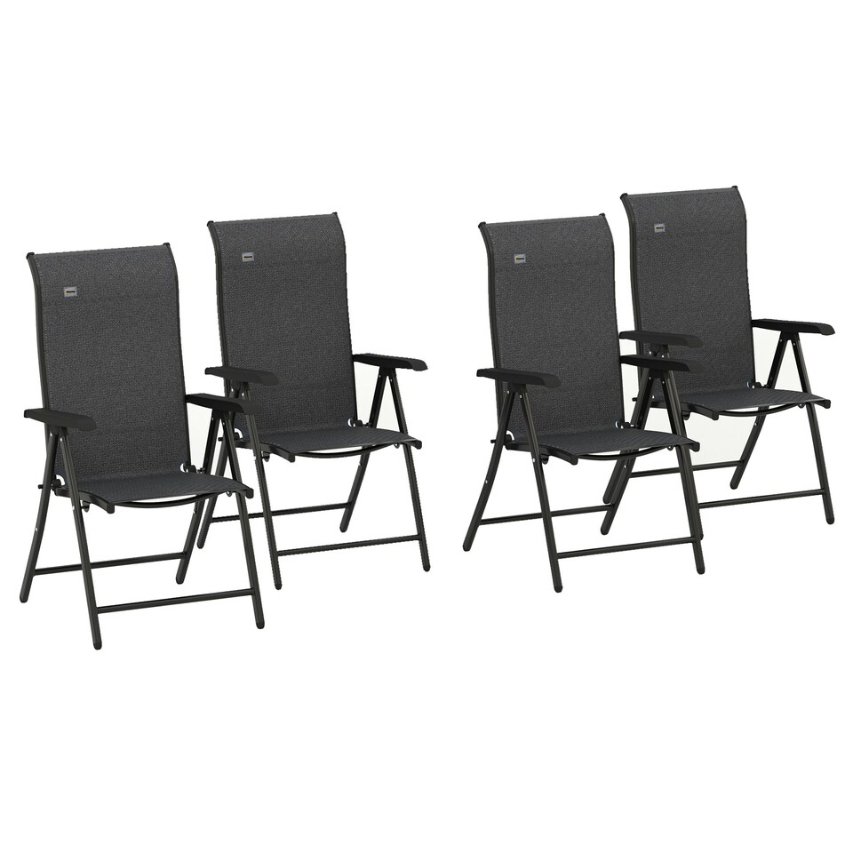 image 1 of Outsunny Set of 4 Outdoor Rattan Folding Chair Set w/ Adjustable Backrest Grey