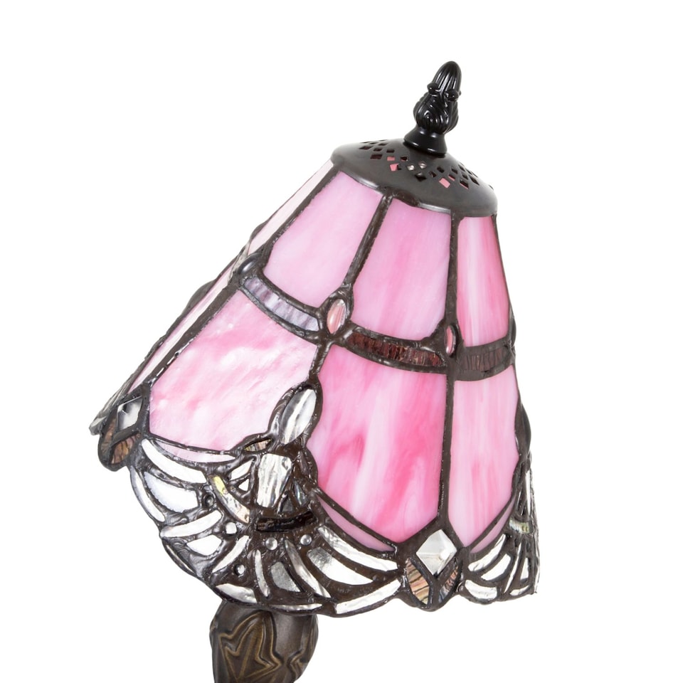 image 1 of Quirky and Petite Pink Stained Glass Tiffany Lamp with Clear Beads | Pink | Pink | 1