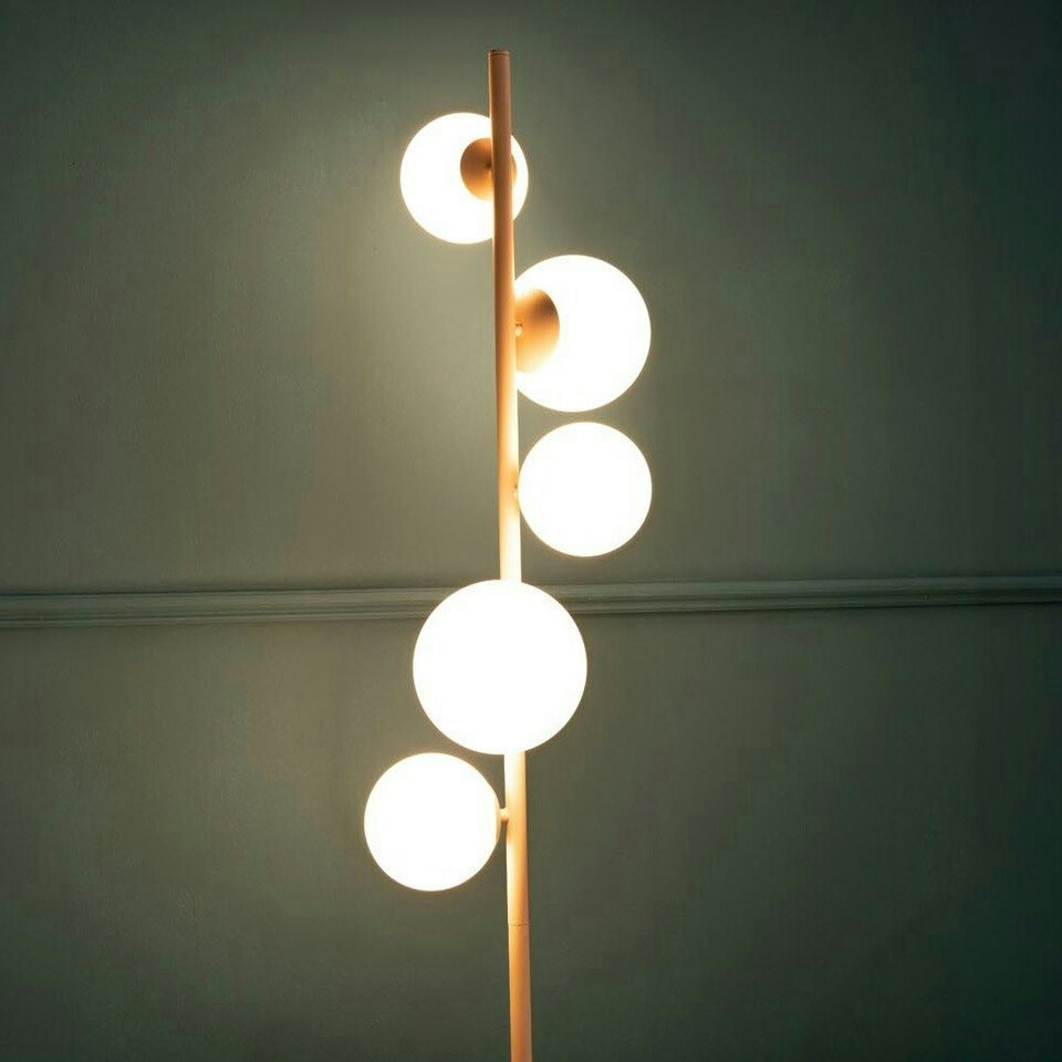 image 1 of ValueLights Marlow Pink 5 Way Floor Lamp with Small White Globe Shades Pink