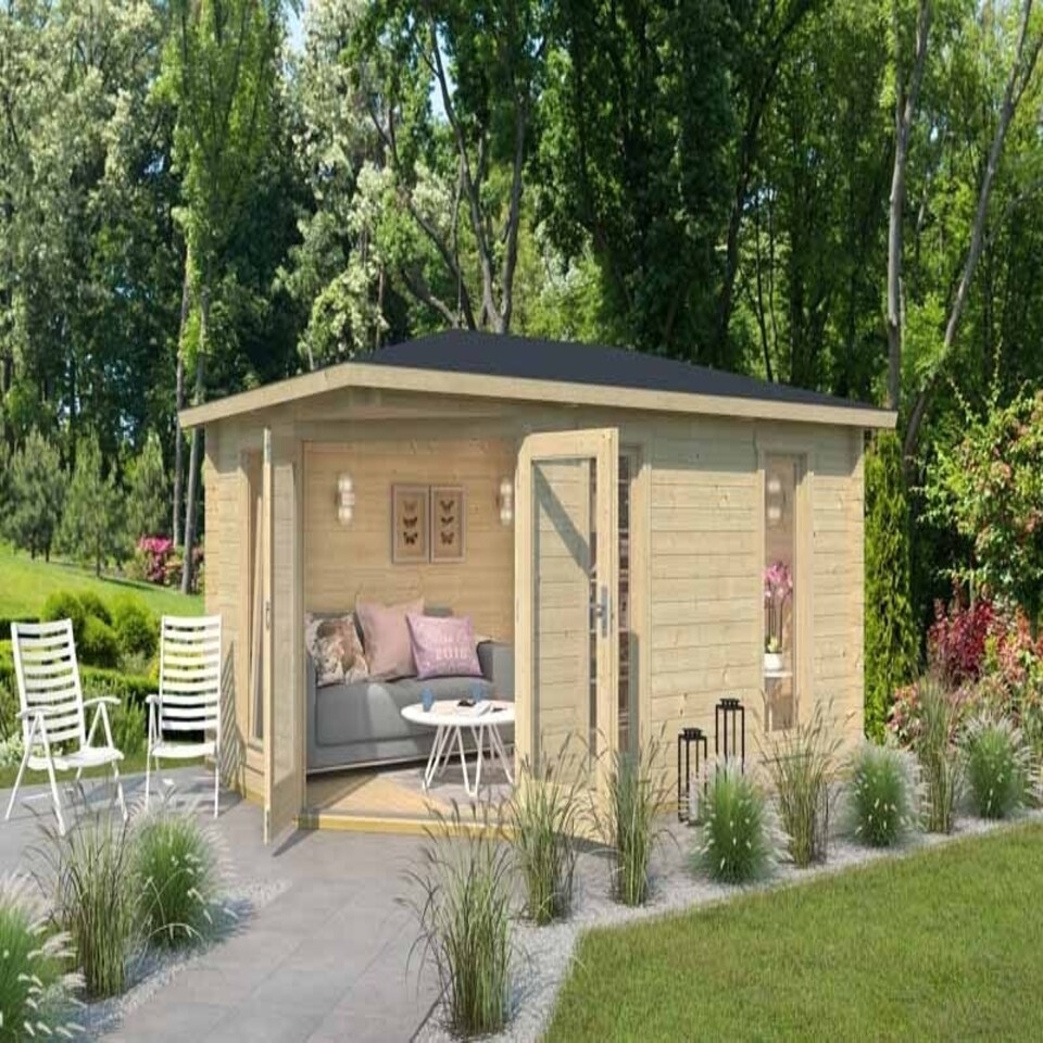image 1 of Edinburgh 2-Log Cabin, Wooden Garden Room, Timber Summerhouse, Home Office - L490.3 x W322.3 x H246.24 cm Brown