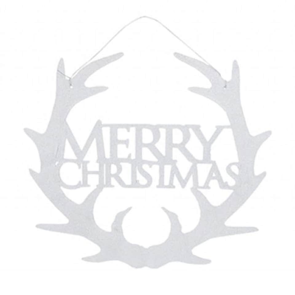 White Glitter Merry Christmas Hanging Decoration 30cm