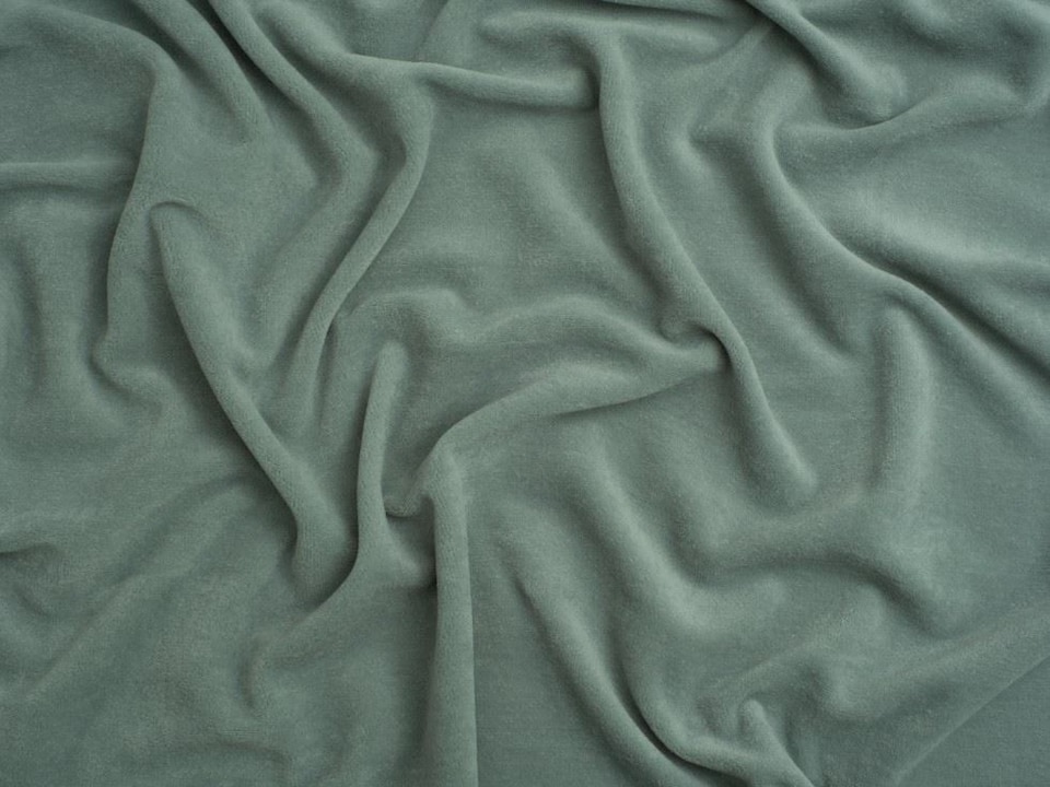 Minerva Core Range Green Polyester Velour Back Sweatshirt Stretch Knit Fabric for Dressmaking, 150cm / 59" Wide - per metre
