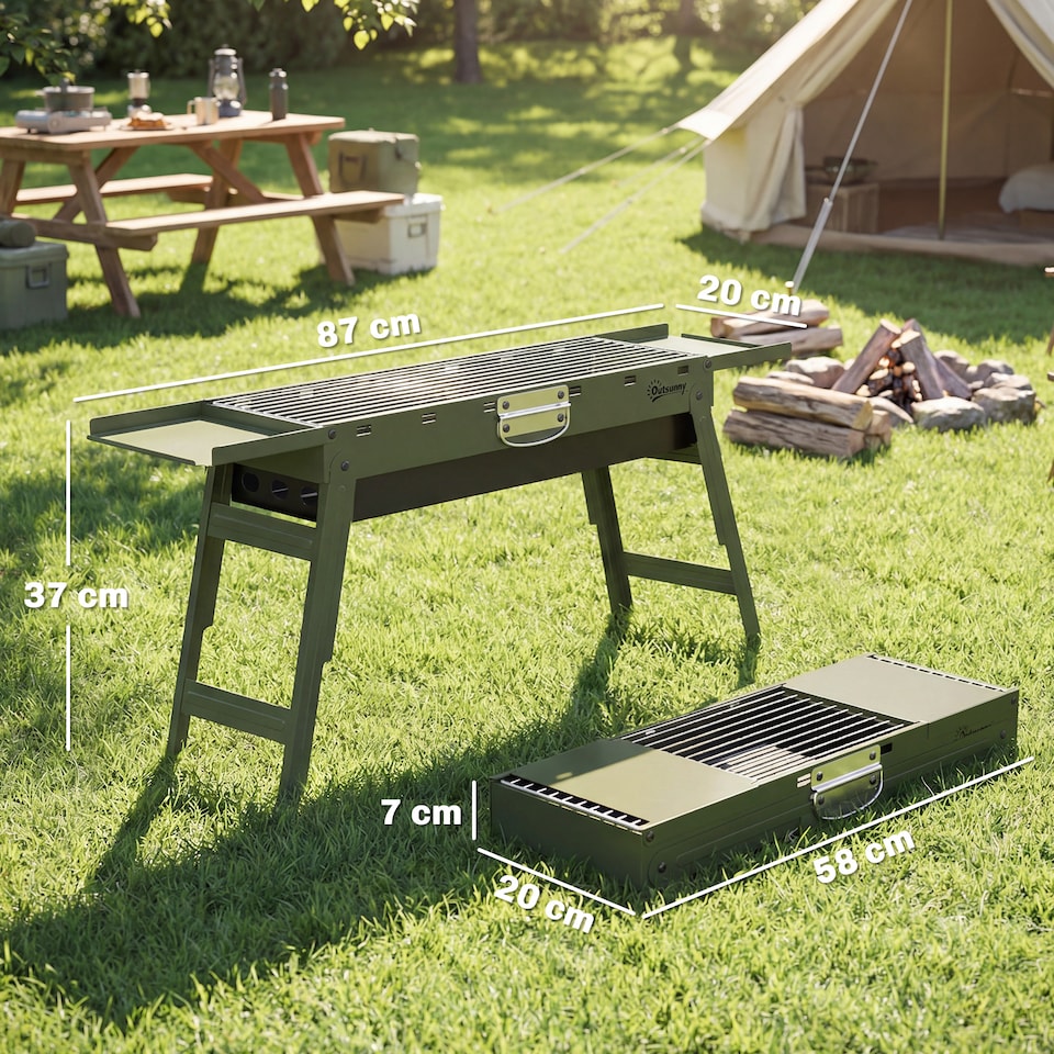 image 1 of Outsunny BBQ Grill, Charcoal Barbecue with 2 Side Shelves and Handle