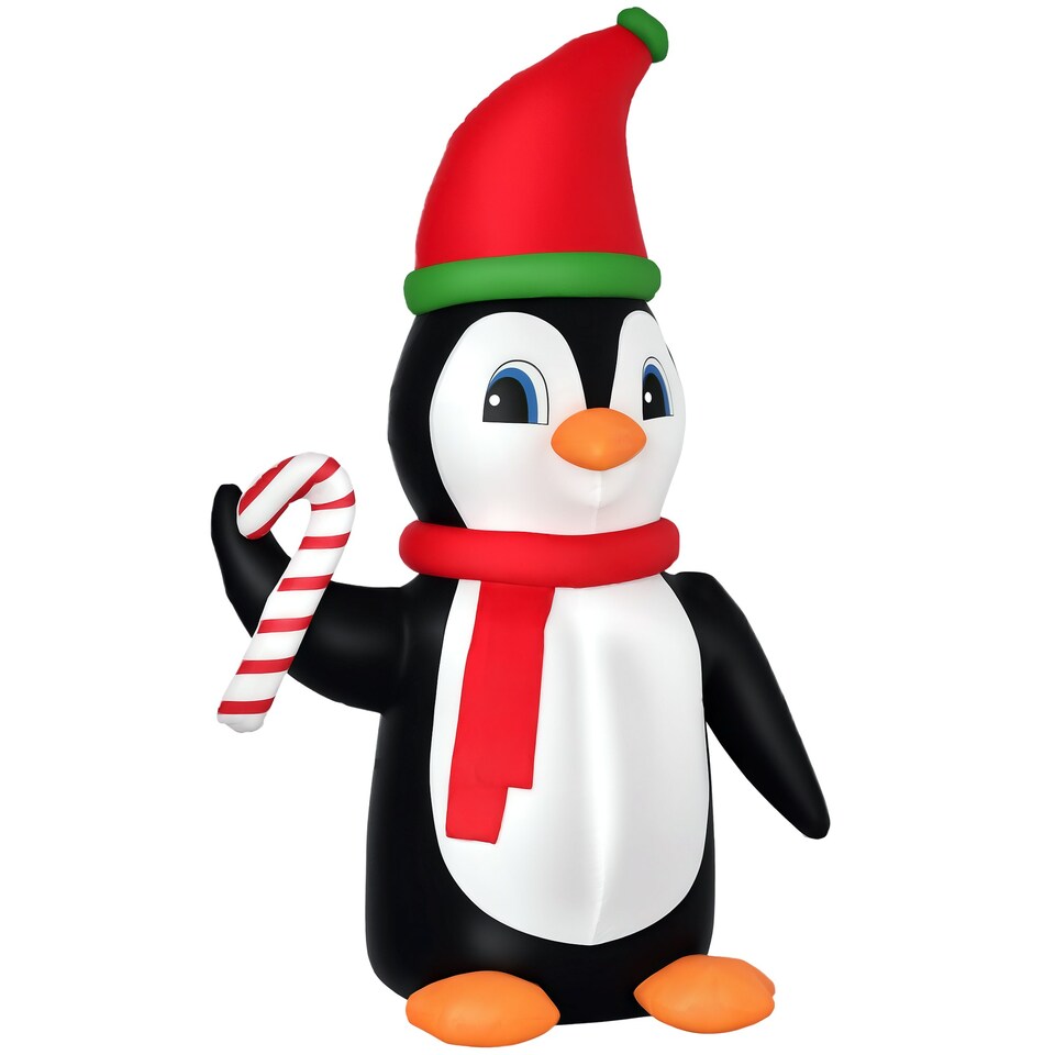image 1 of HOMCOM 8ft Lighted Inflatable Christmas Penguin w/ Candy Cane for Garden