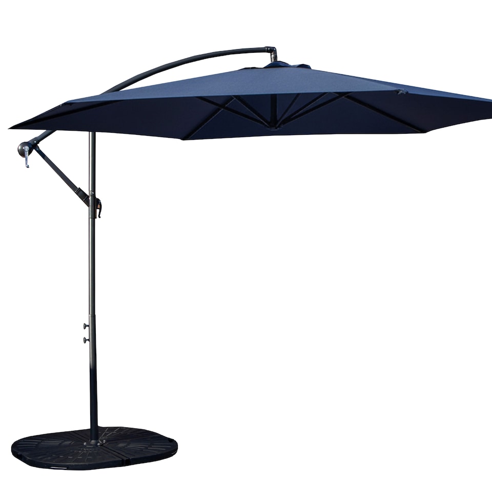 image 1 of 3m Cantilever Banana Blue Parasol. Crank Handle & Parasol Base Weights