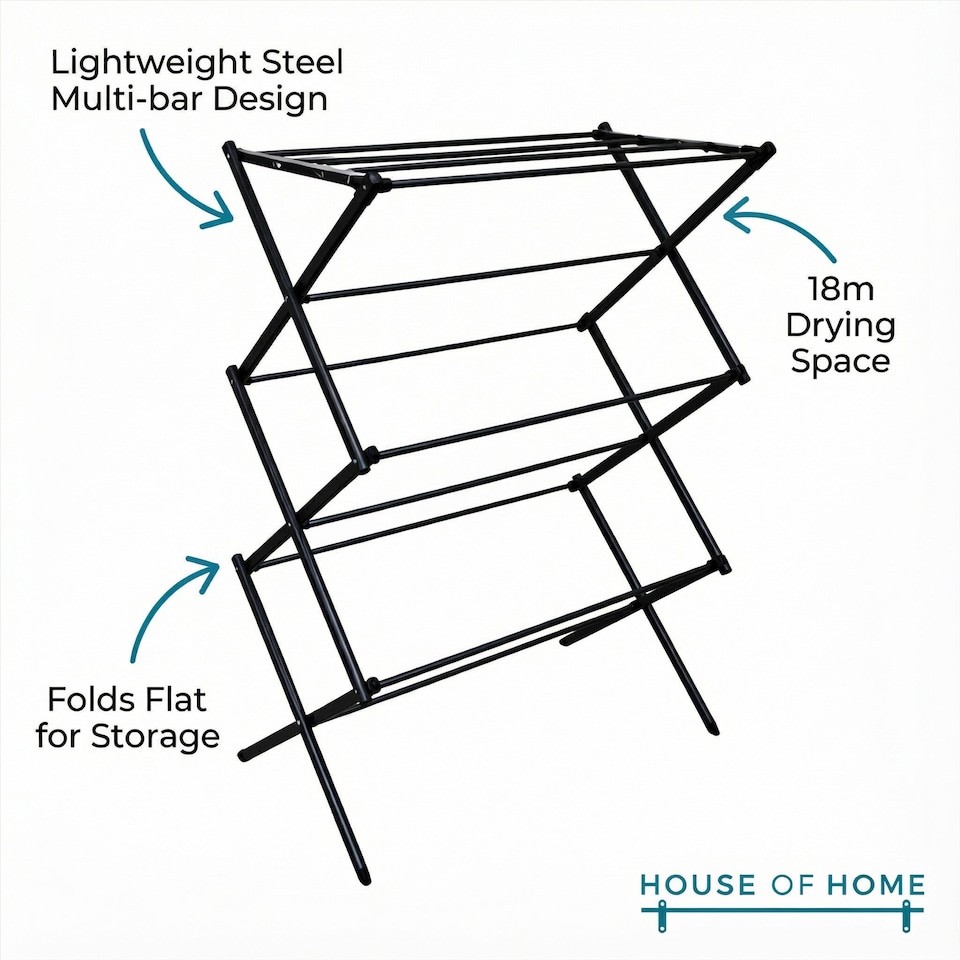 image 1 of 3 Tier Clothes Airer 16m Drying Space Folding Indoor Laundry Dryer Rack Black