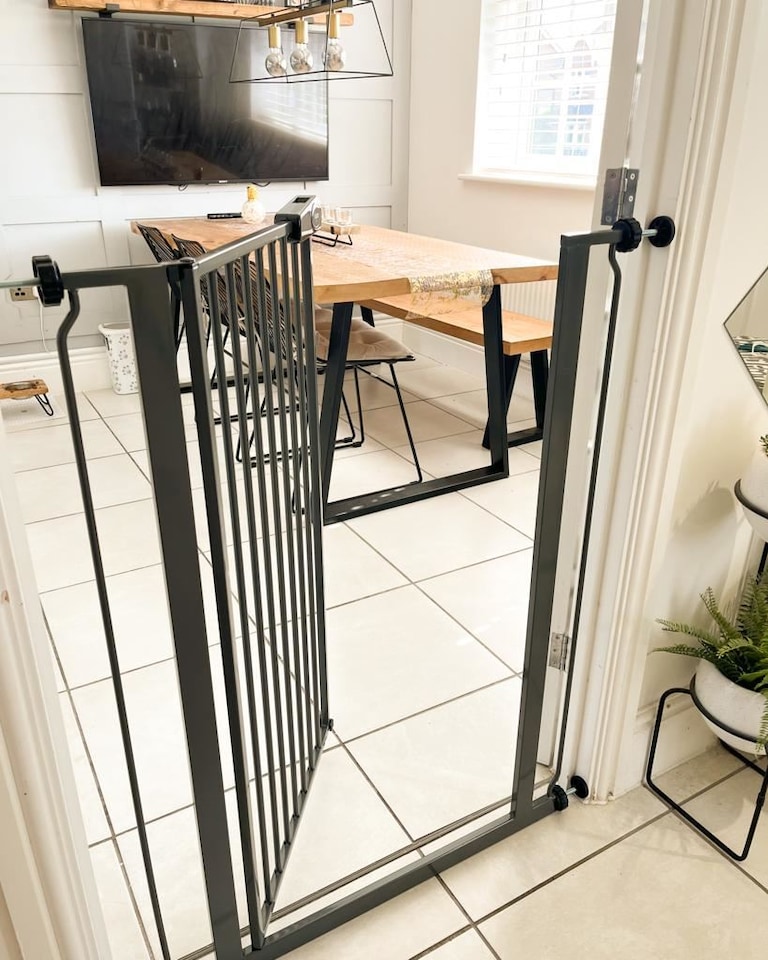 image 1 of Bettacare Child and Pet Gate, 126.7cm - 134.3cm, Slate Grey, Extra Tall Gate 104cm in Height, Pressure Fit Stair Gate, Baby Gate and suitable for Dog Gate or Pet Barrier, Easy Installation