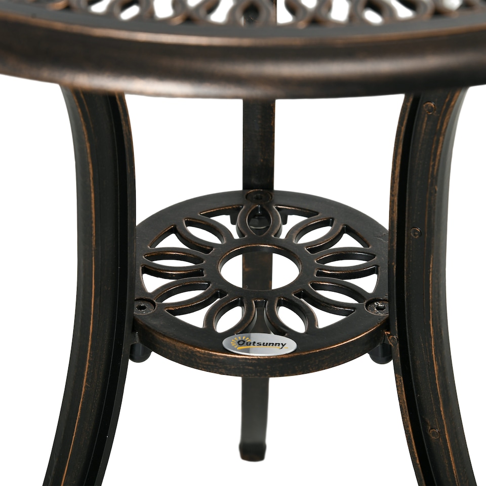 image 1 of Outsunny 3 Piece Garden Bistro Set, Cast Aluminium Outdoor Furniture Set with Umbrella Hole for Balcony, Porch, Patio, Bronze Tone
