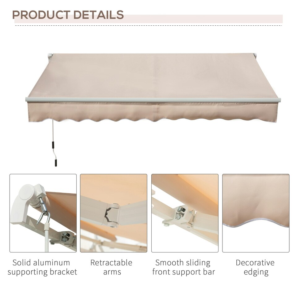 image 1 of Outsunny Manual Retractable Awning Garden Shelter Canopy 3 x 2m Beige