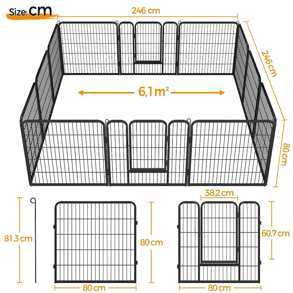 image 1 of Yaheetech 12 Metal Dog Playpen Panels, 80 × 80 cm Black