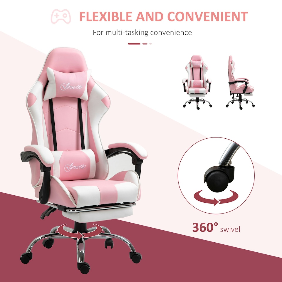 image 1 of Vinsetto Racing Gaming Chair w/ Lumbar Support, Office Gamer Chair, Pink