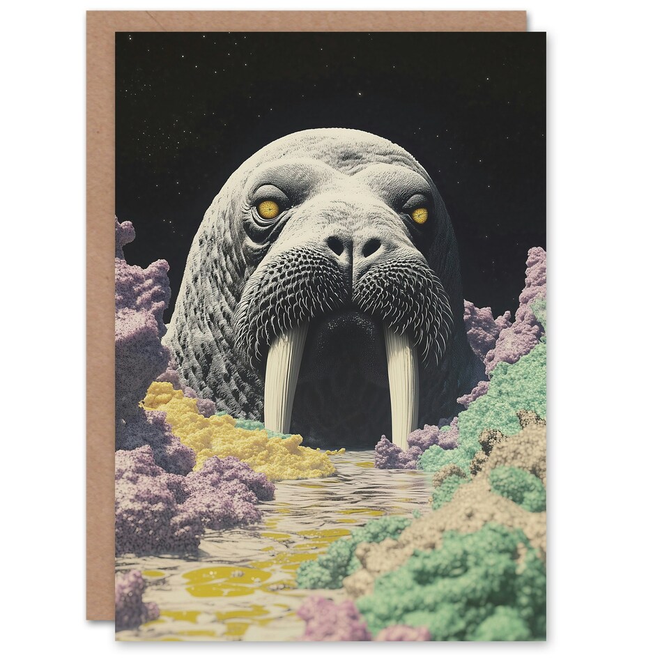 image 1 of The Walrus Cavern Surreal Alien Landscape Stars Birthday Greeting Card