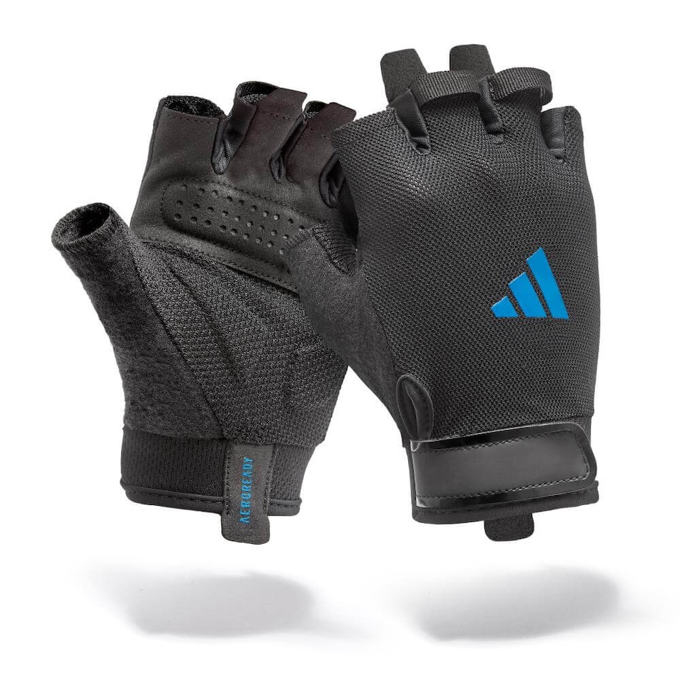 image 1 of Adidas Essential Training Gloves, Aeroready ventilated palm, padded suedette palm and secure hook-and-loop wrist. | Blue | Blue | M